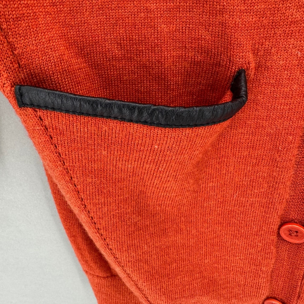 ZADIG & VOLTAIRE Cardigan Orange‎ Knit Cashmere Blend Leather Trim Womens M - Picture 5 of 10